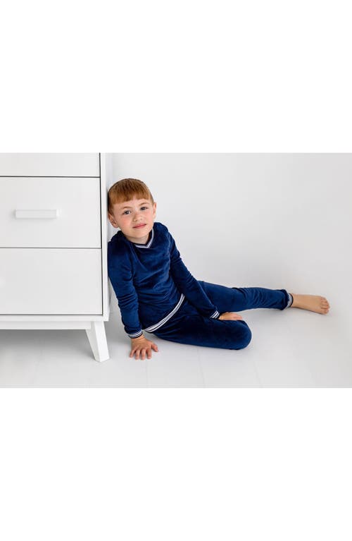 Shop Pouf Velour Varsity Pj In Midnight Blue