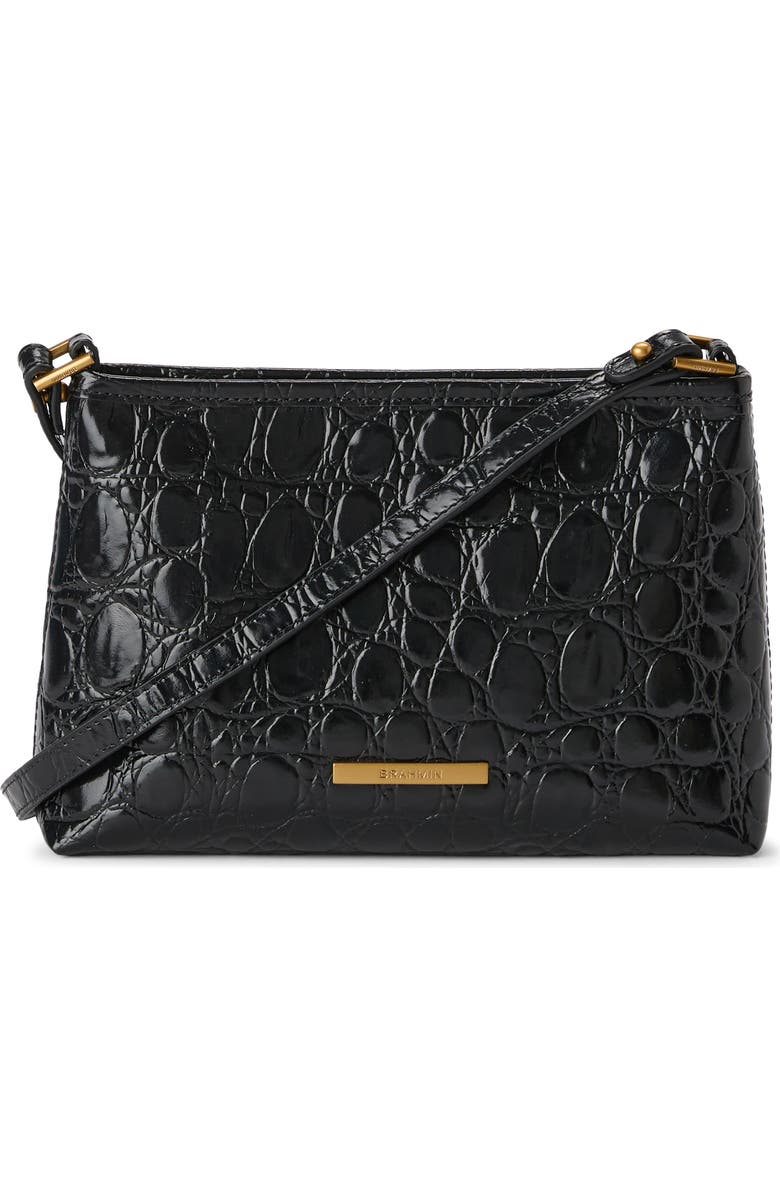 Brahmin Lorelei Croc Embossed Leather Shoulder Bag, Main, color, Black