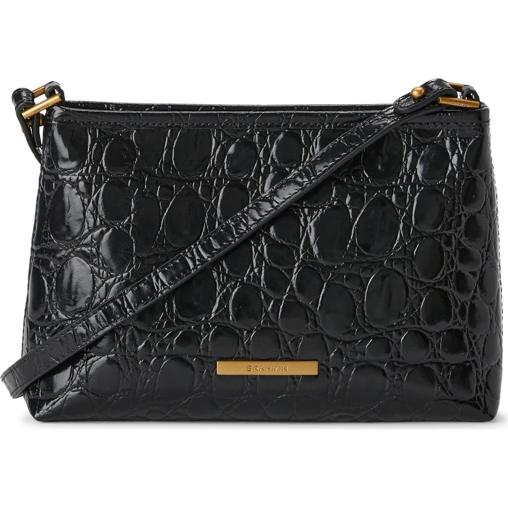 Brahmin Lorelei Croc Embossed Leather Shoulder Bag In Black