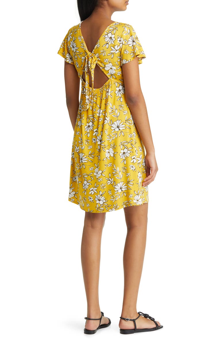 Loveappella Floral Tie Back Surplice V-Neck Knit Minidress, Alternate, color, Sunflower