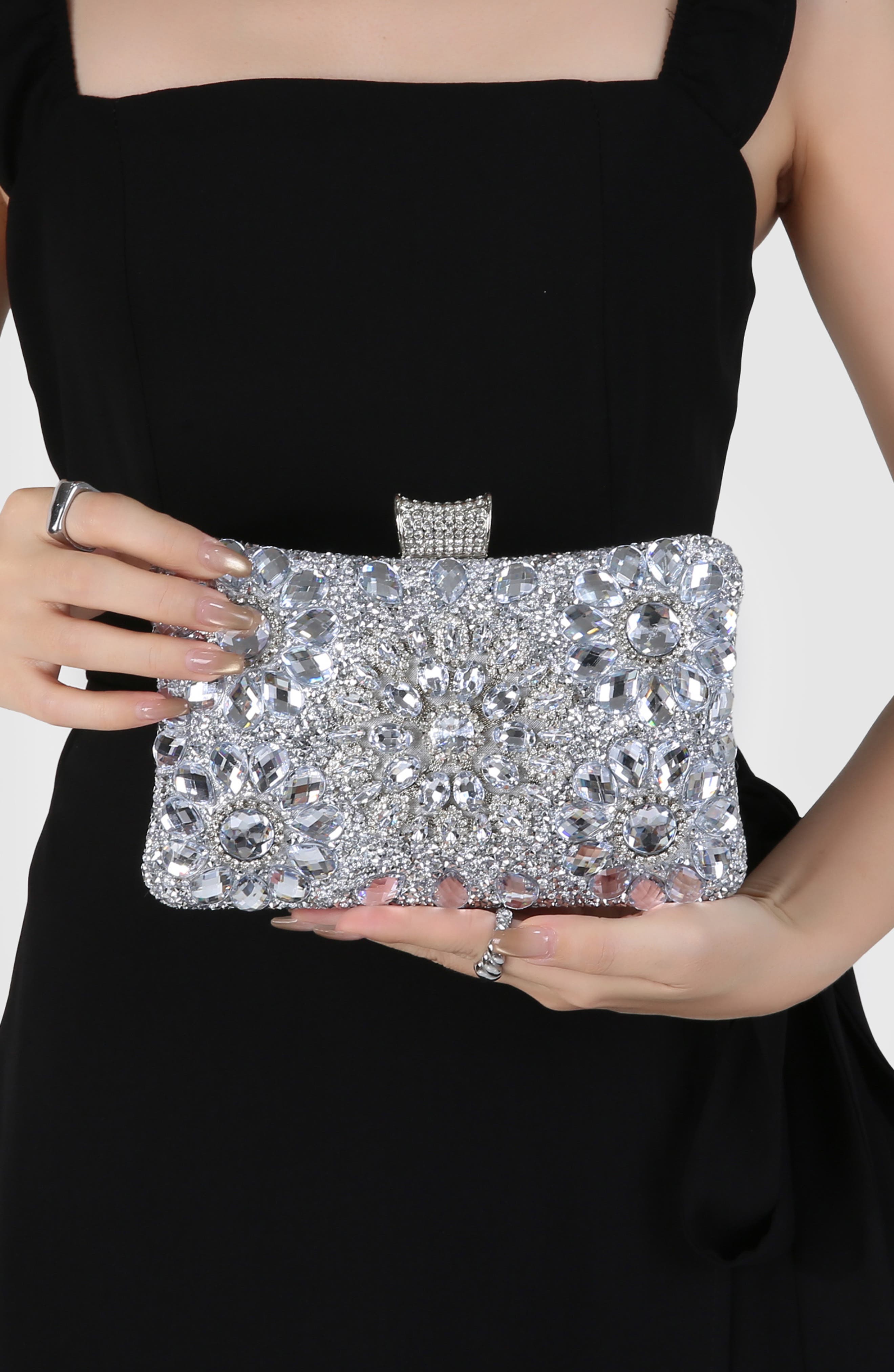 Jewel Rhinestone Clutch, Alternate, color, SILVER