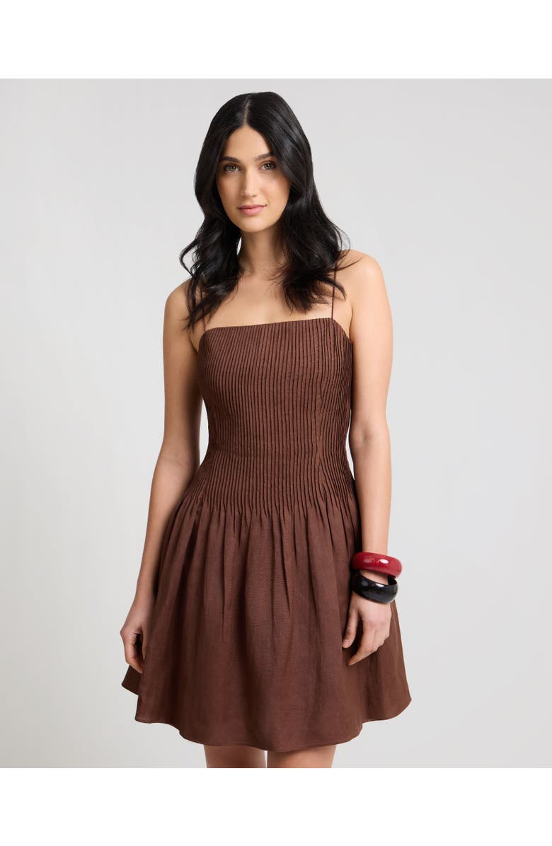 Onia Dropped Waist Pintuck Dress, Alternate, color, Brown