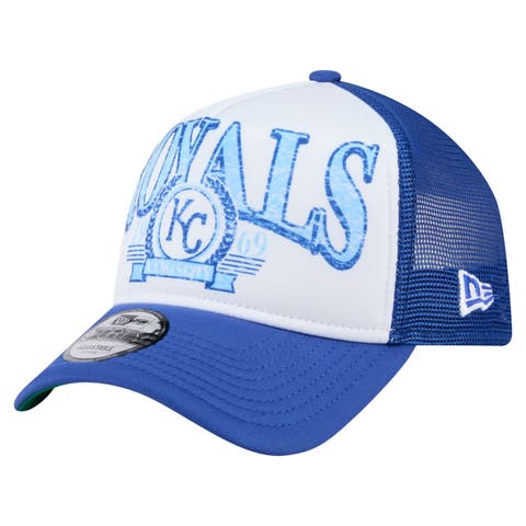 Men's New Era  Royal Kansas City Royals Distressed 9FORTY A-Frame Adjustable Trucker Hat