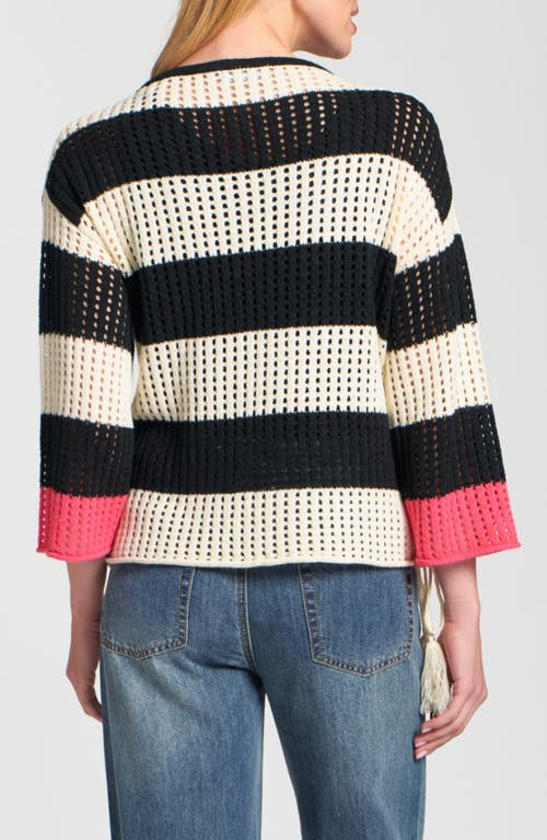 Apny Stripe Open Stitch Sweater In Black