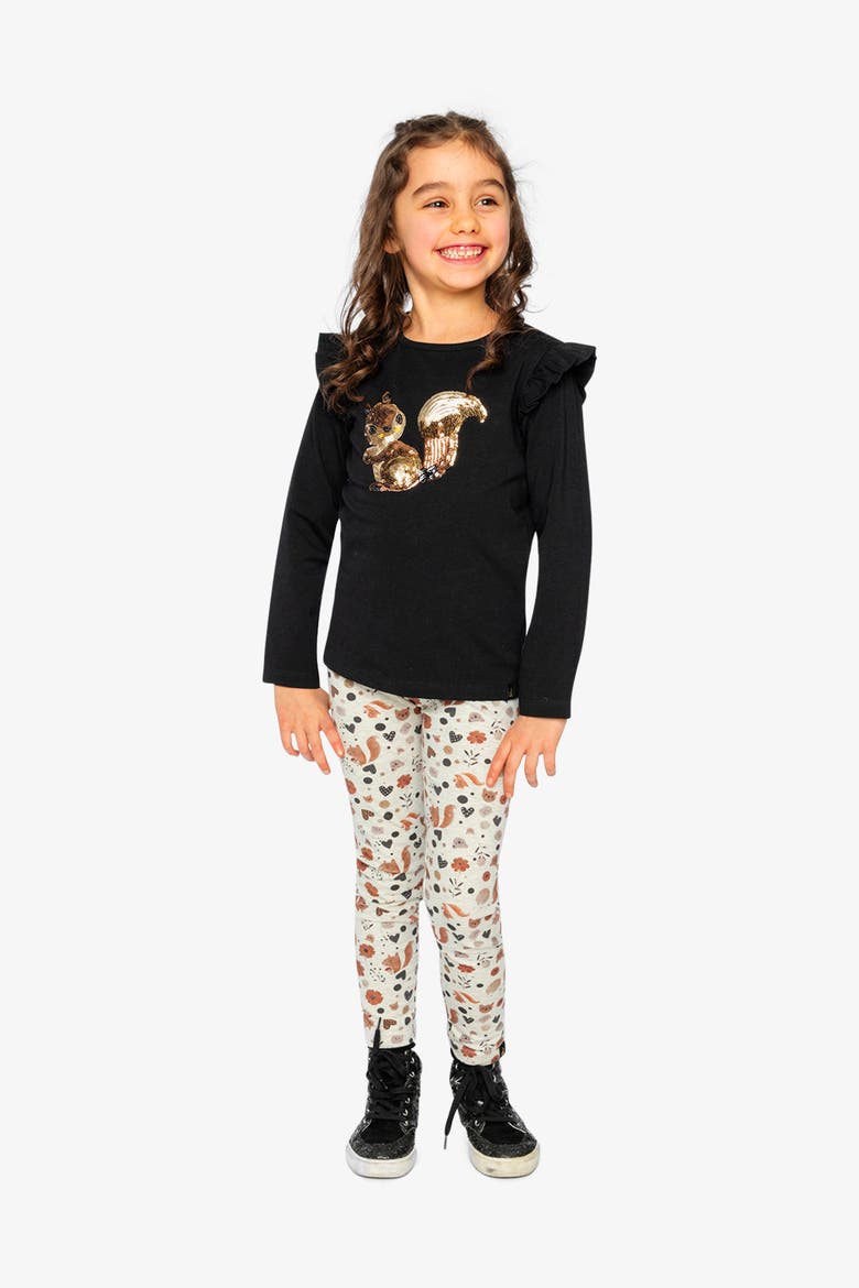 Organic Cotton Squirrel Floral Elastic Waist Leggings, Alternate, color, Beige with Squirrel Print