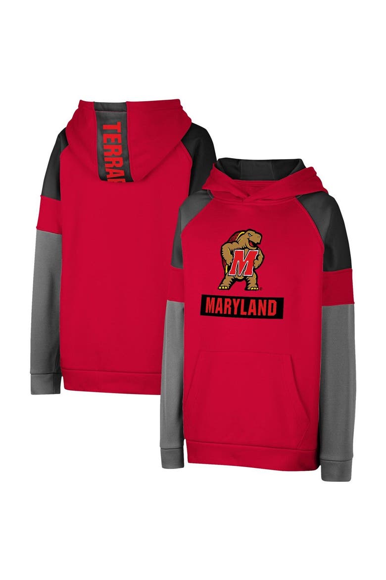 Youth Colosseum Red Maryland Terrapins Colorblocked Raglan Pullover Hoodie, Main, color, Red