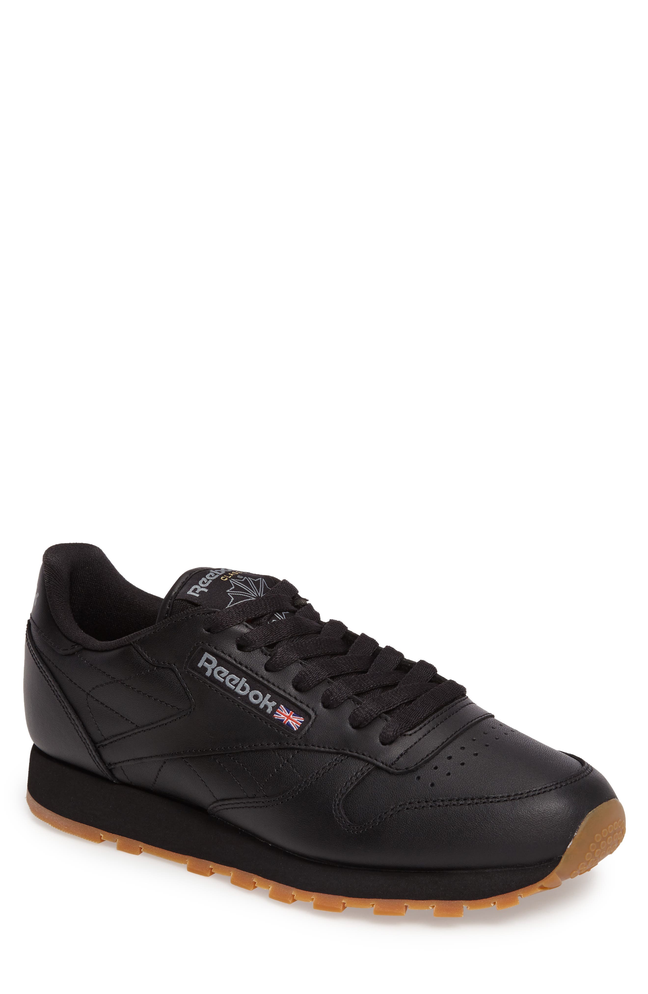 Classic Leather Sneaker, Main, color, BLACK/ GUM