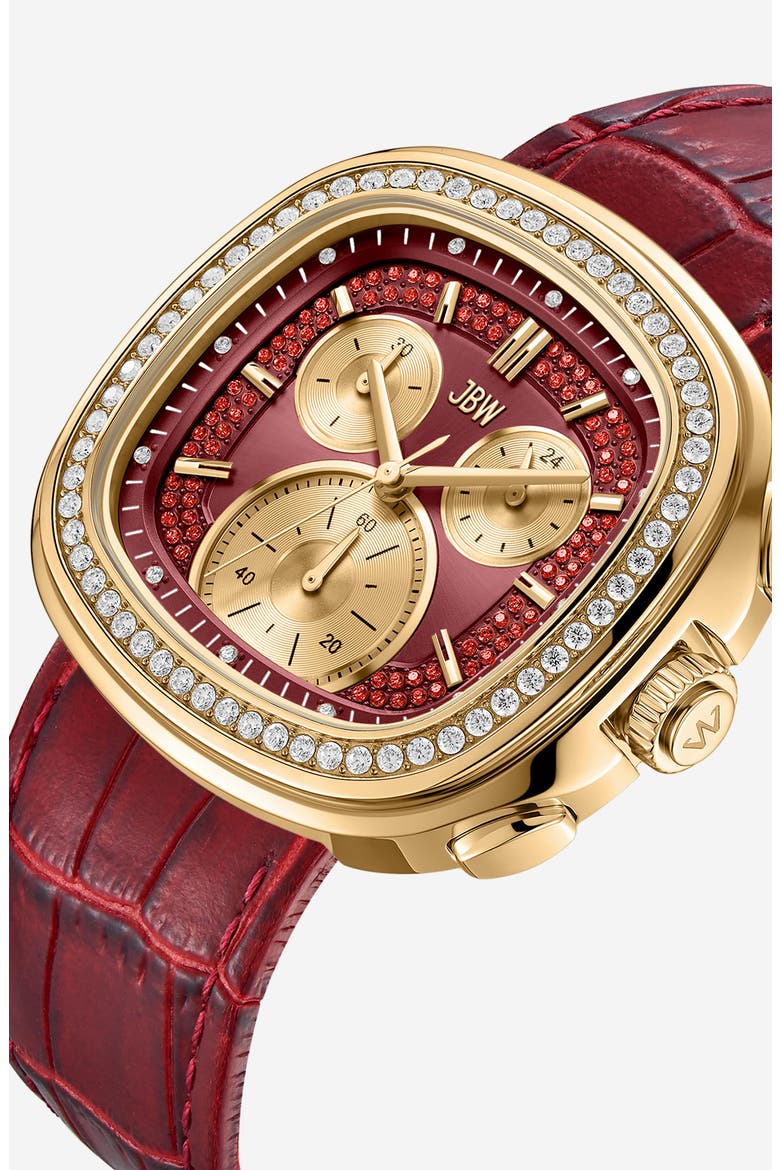 Coast Chronograph Leather Strap Watch, 22mm x 42mm, Alternate, color, GOLD/ MAROON