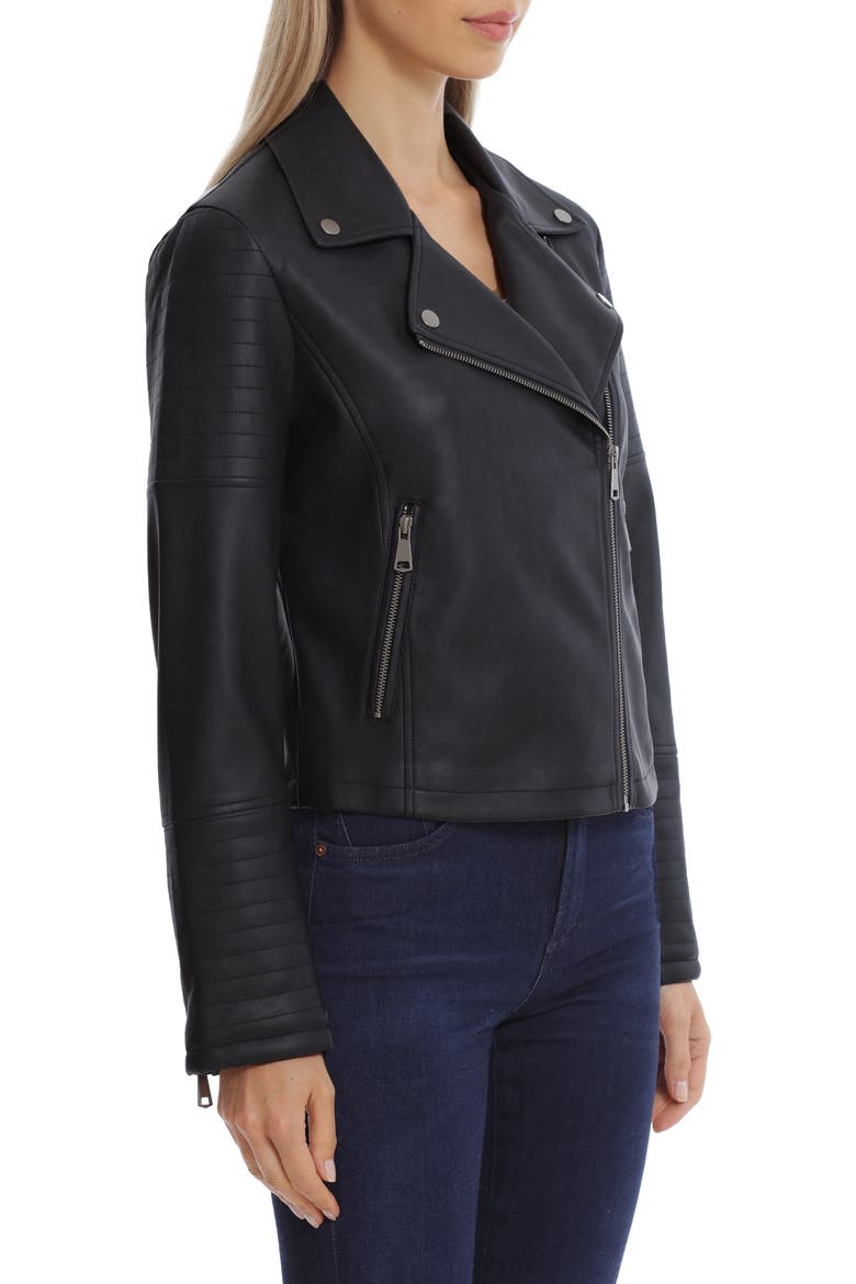 Faux Leather Crop Moto Jacket, Alternate, color, BLACK