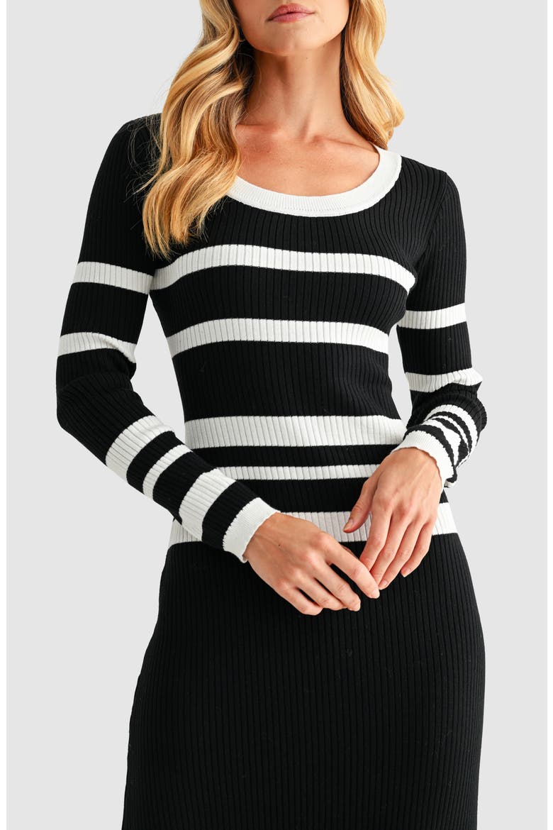 Varigated Stripe Long Sleeve Rib Sweater Dress, Alternate, color, BLACK WHITE