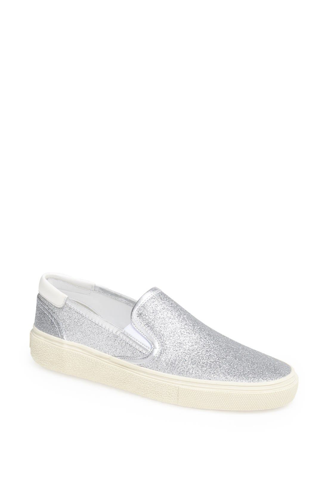 'Skate 20' Glitter Slip-On Sneaker, Main, color, SILVER