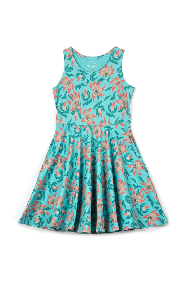 Mightly Organic Cotton Sleeveless Print Twirl Dress, Main, color, Tiger Lily