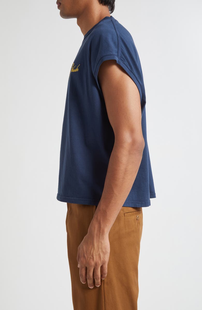 Rhude Classique Cutoff Graphic T-Shirt, Alternate, color, Navy/ Yellow 0043