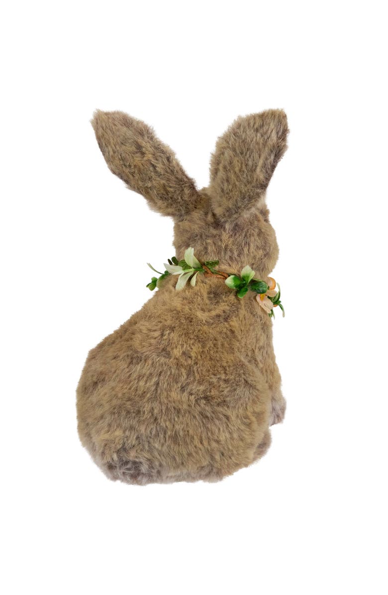 Northlight Plush Rabbit with Flower Wreath Easter Figurine - 8.5", Alternate, color, Brown