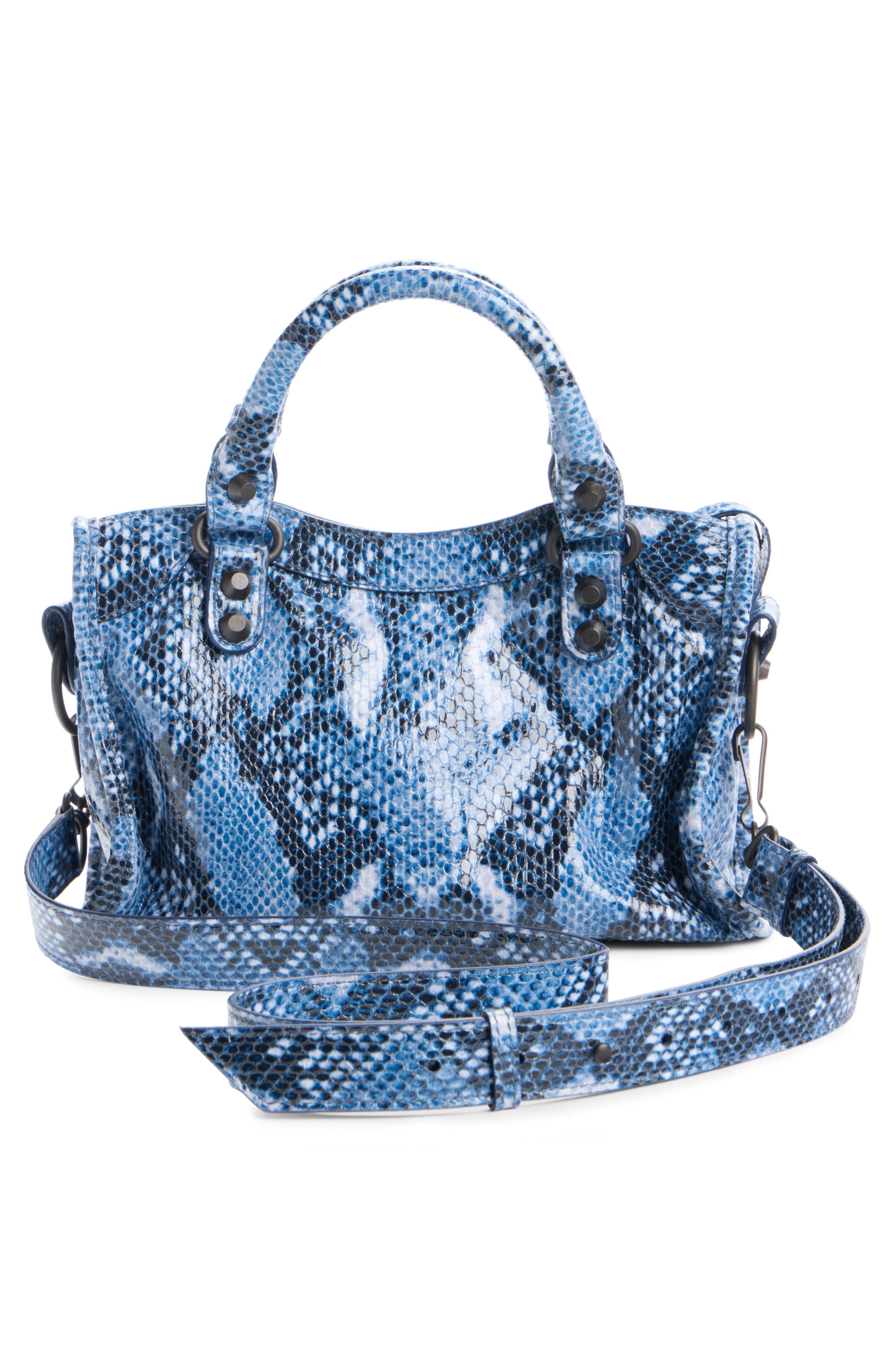 Balenciaga Mini Le City Python Embossed Leather Handbag, Alternate, color, 4735 Blue