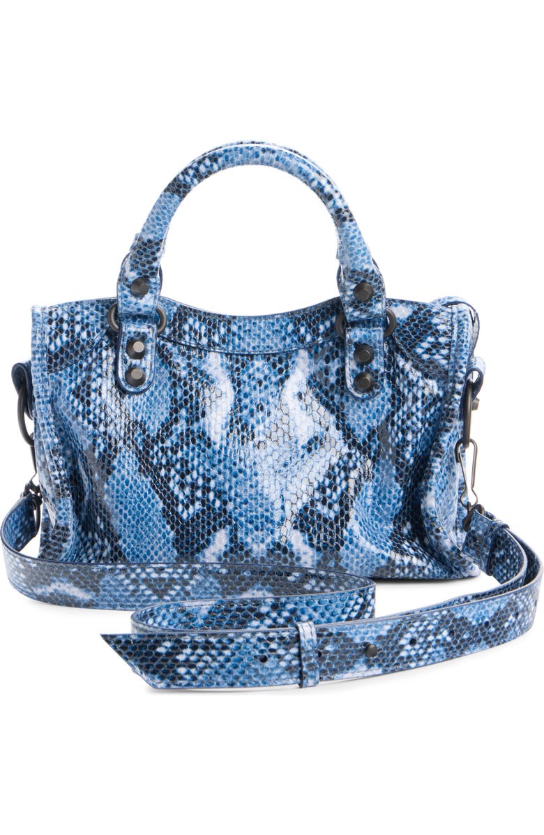 Balenciaga Mini Le City Python Embossed Leather Handbag, Alternate, color, 4735 Blue