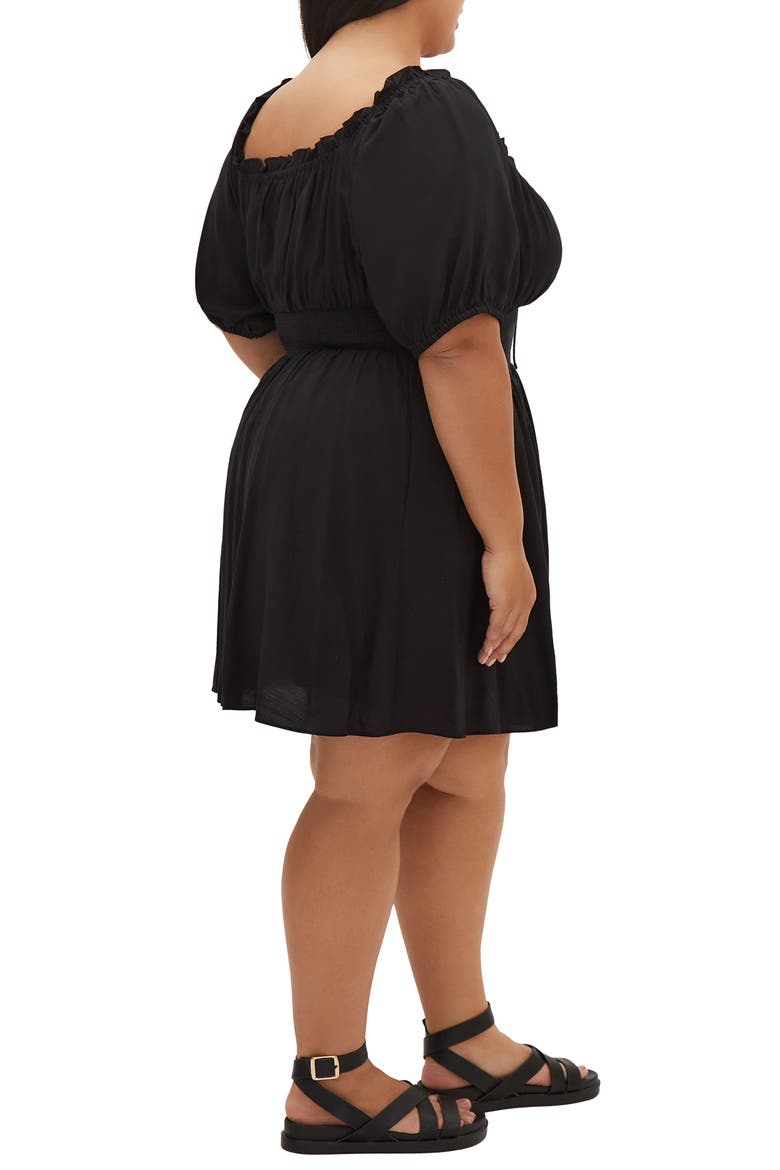 Mela Puff Sleeve Fit & Flare Dress, Alternate, color, BLACK