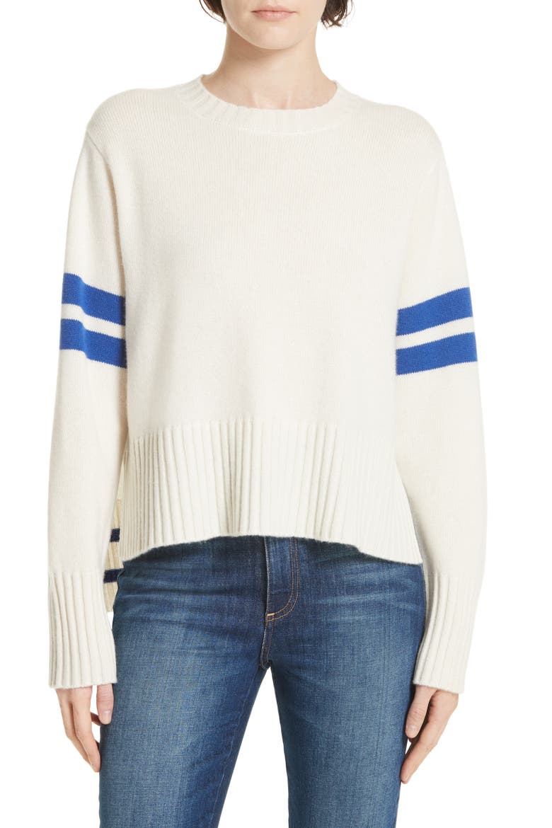 Stripe Cashmere Sweater, Main, color, IVORY- BLUE COMBO