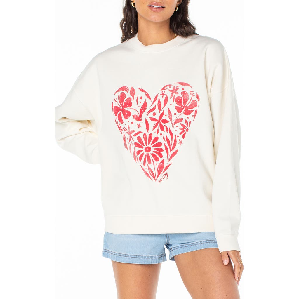 Roxy Line-up Heart Oversize Graphic Sweatshirt In White