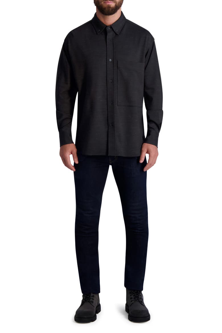 Marled Long Sleeve Button-Down Ponte Shirt, Alternate, color, BLACK