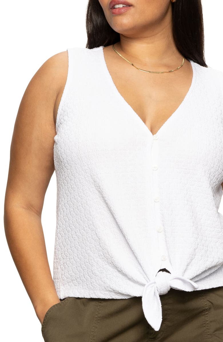 Sanctuary Vacation Textured Tie Front Button-Up Tank, Alternate, color, White