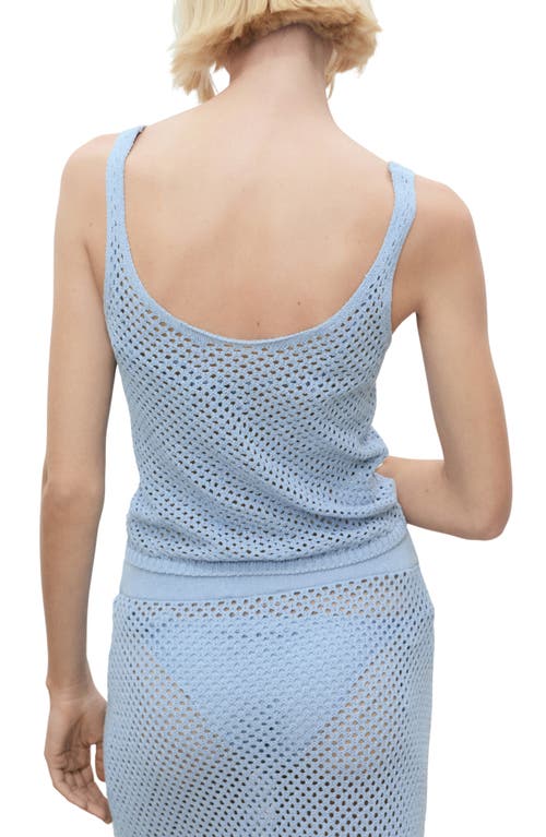 Mango Rhinestone Detail Open Stitch Knit Tank In Blue