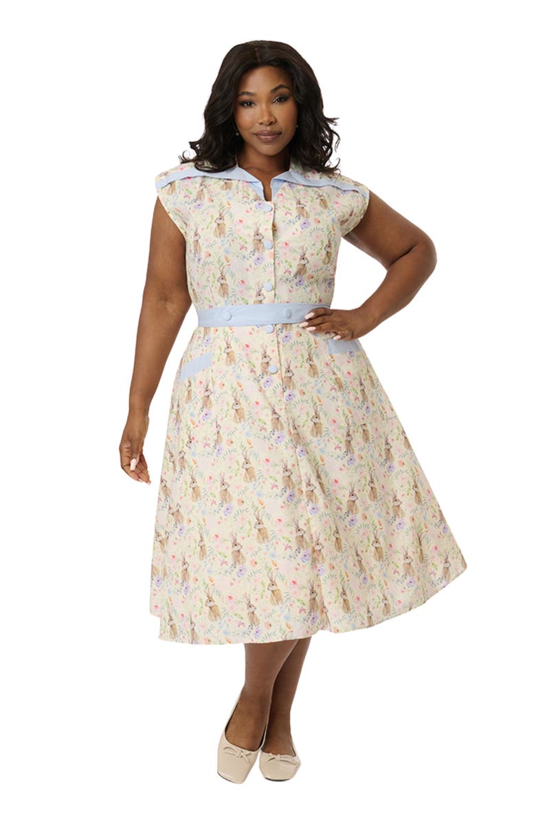 Unique Vintage Plus Size 1950s Hedda Swing Dress, Main, color, Cream Bunny Print