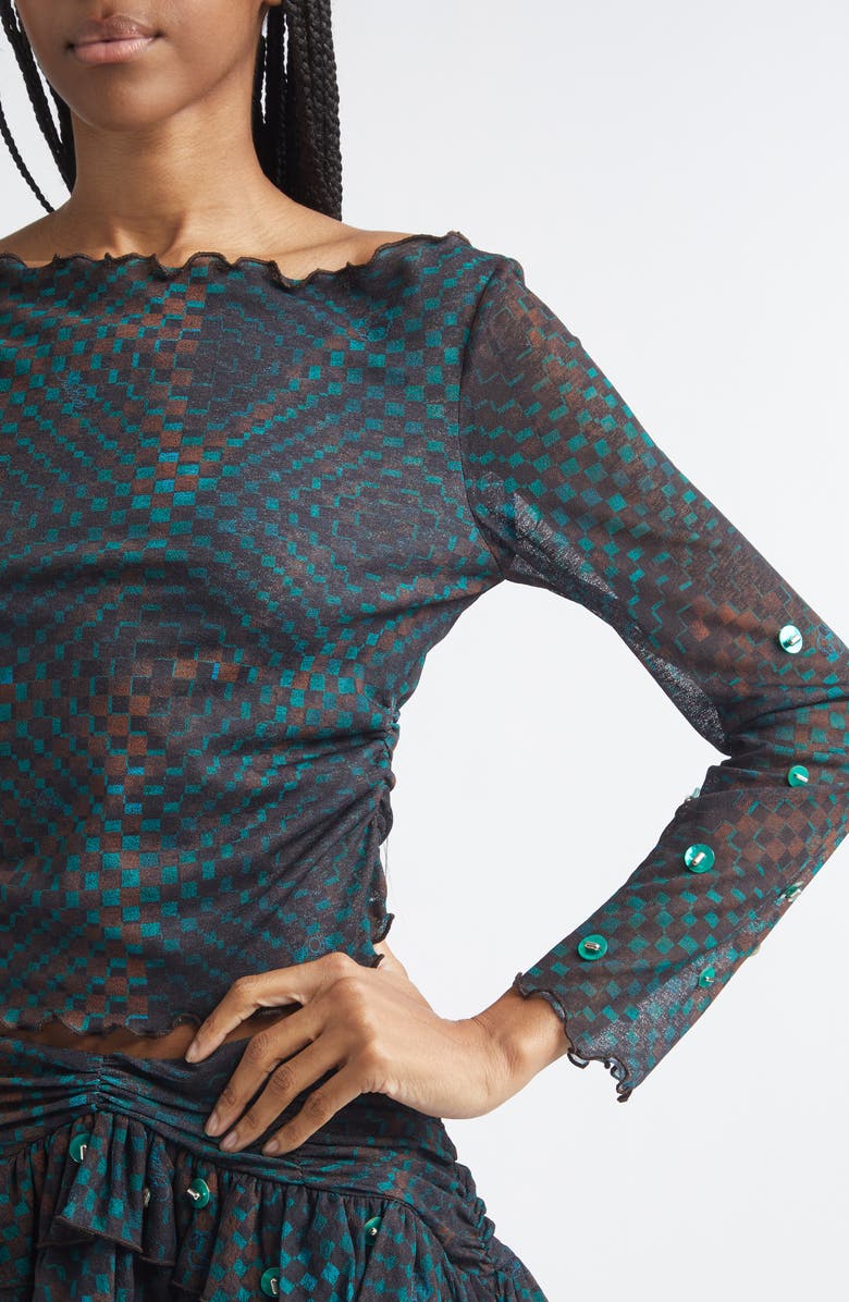 Siedrés Elara Embellished Check Off the Shoulder Crop Top, Alternate, color, Blue Multi