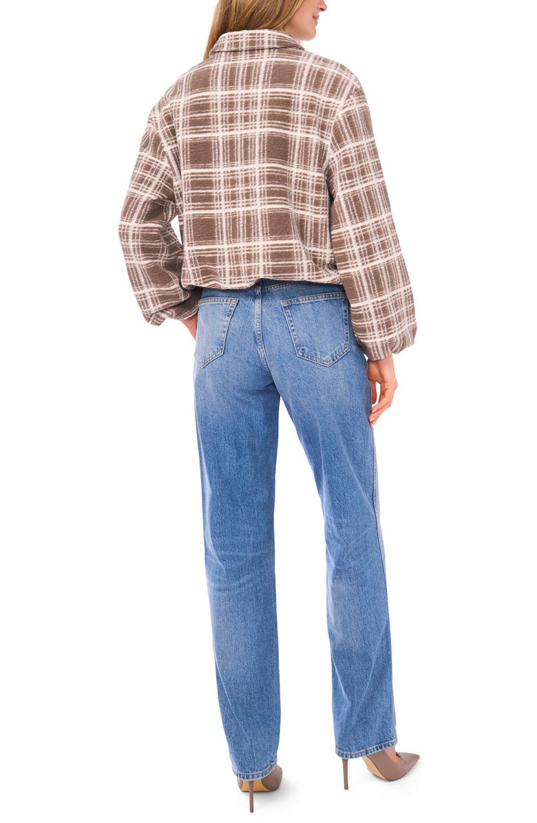 Vince Camuto Plaid High Pile Fleece Bubble Jacket, Alternate, color, Stone Khaki