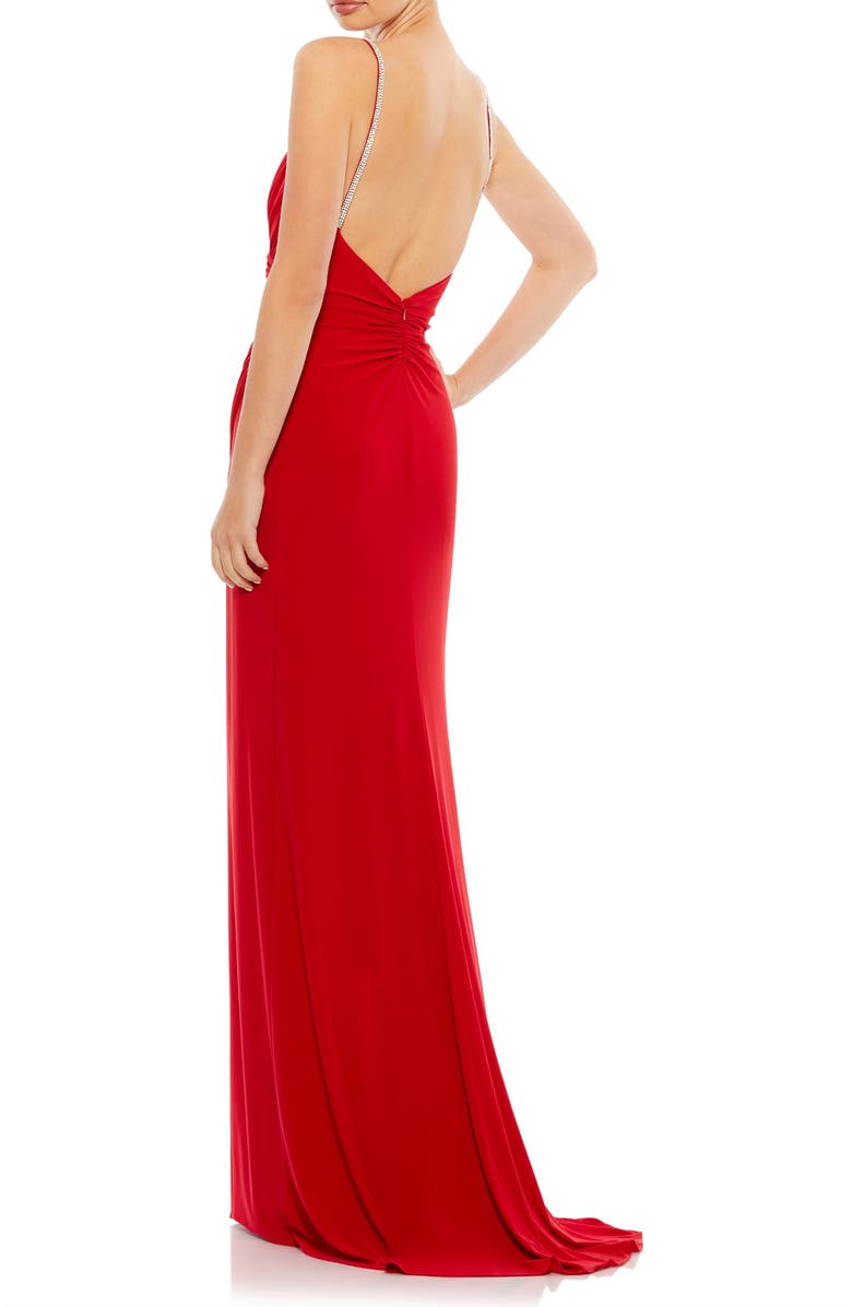 Mac Duggal Faux Wrap Rhinestone Strap  V Neck Open Back Gown, Alternate, color, 