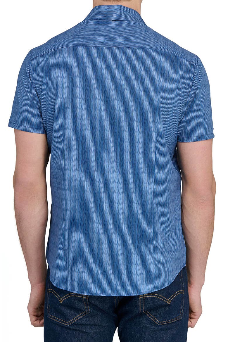 Basic Slim Fit Abstract Stripe Short Sleeve Performance Button-Up Shirt, Alternate, color, NAVY