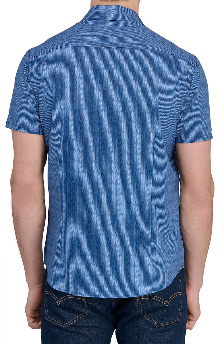 W.R.K Basic Slim Fit Abstract Stripe Short Sleeve Performance Button-Up Shirt, Alternate, color, Navy