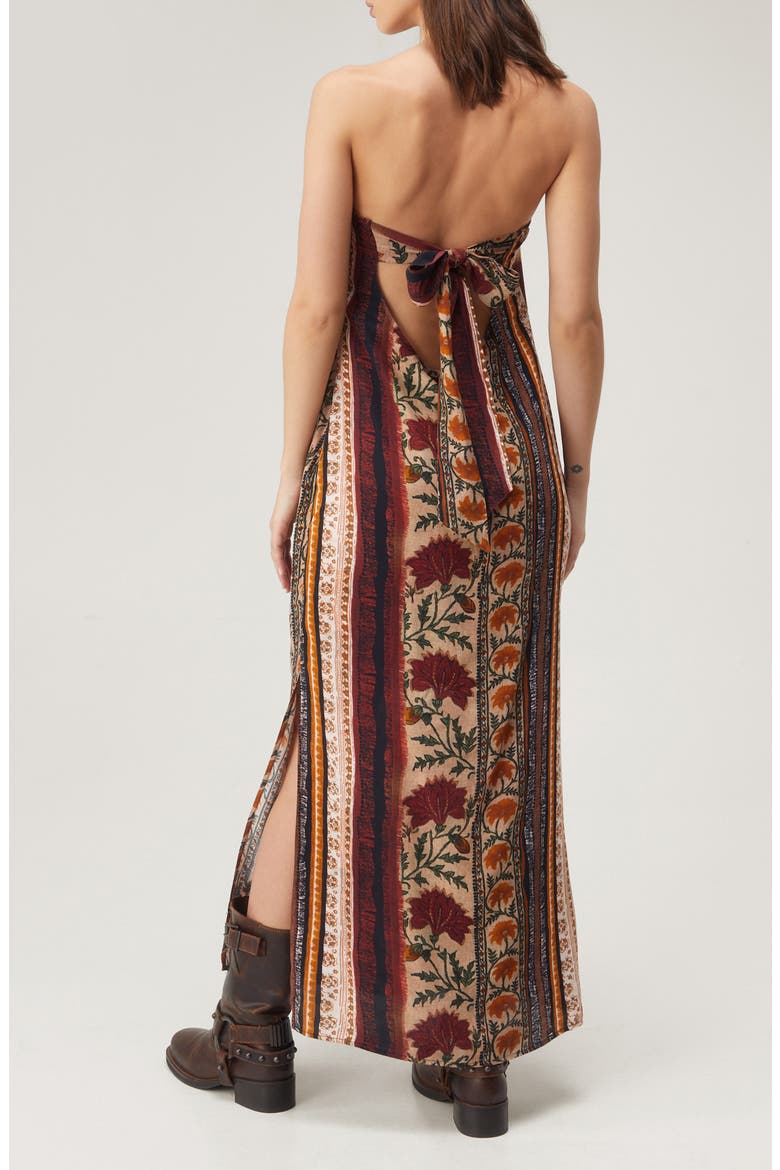 Mixed Stripe Strapless Tie Back Maxi Dress, Alternate, color, BROWN MULTI