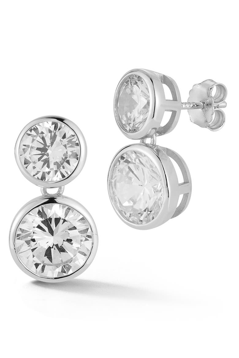 Bezel Set Cubic Zirconia Drop Earrings, Main, color, SILVER