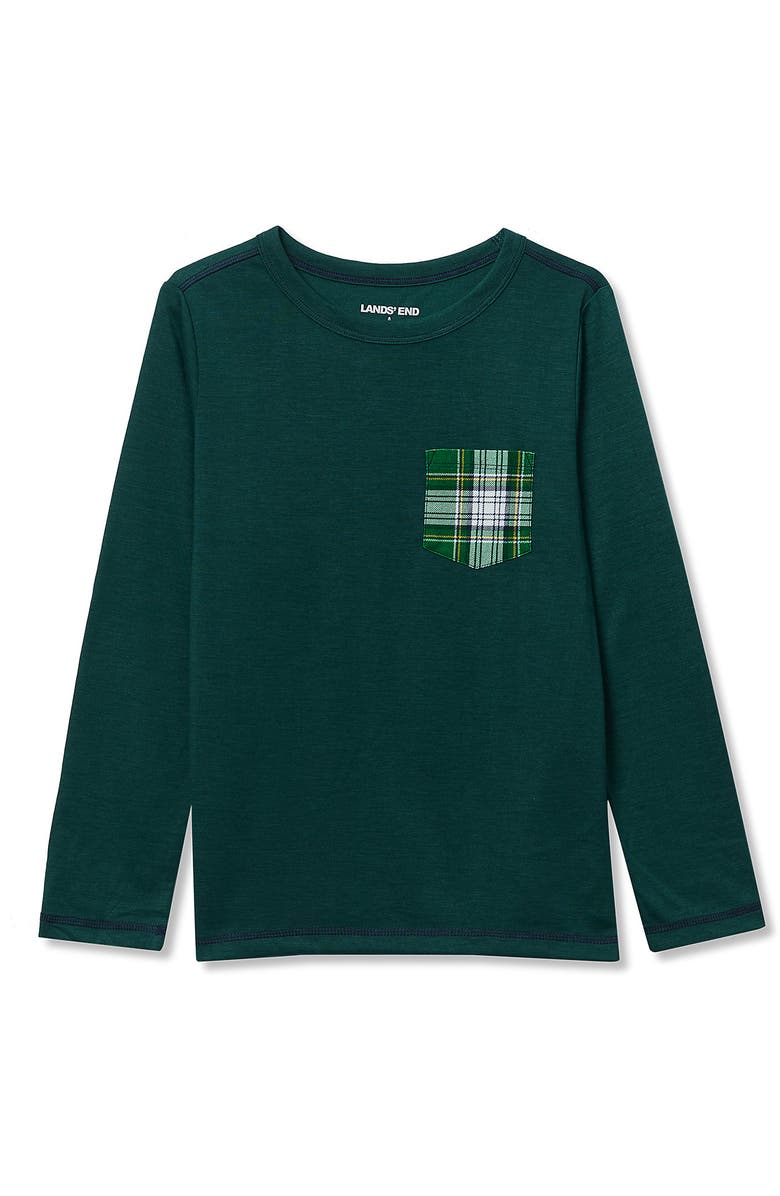 Lands' End Kids Soft Jersey Sleep Top, Alternate, color, Emerald Plaid