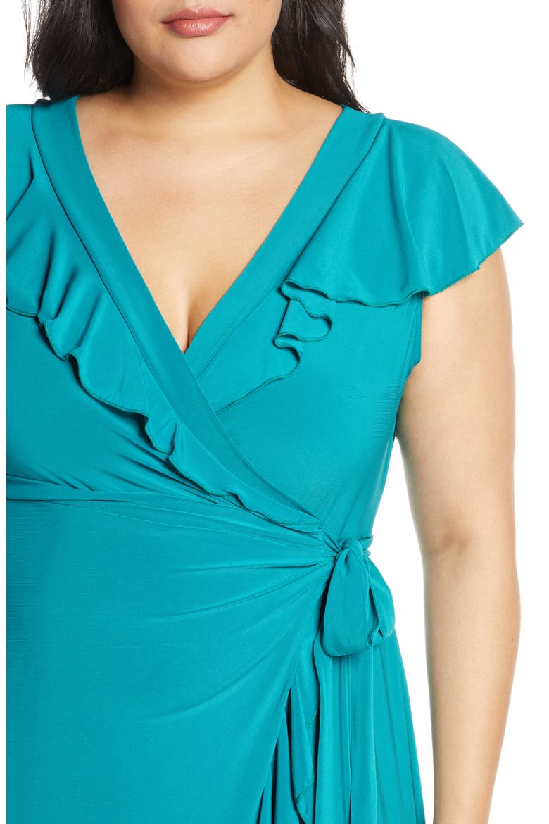 Phoebe Flounce Wrap Dress, Alternate, color, PEACOCK JADE