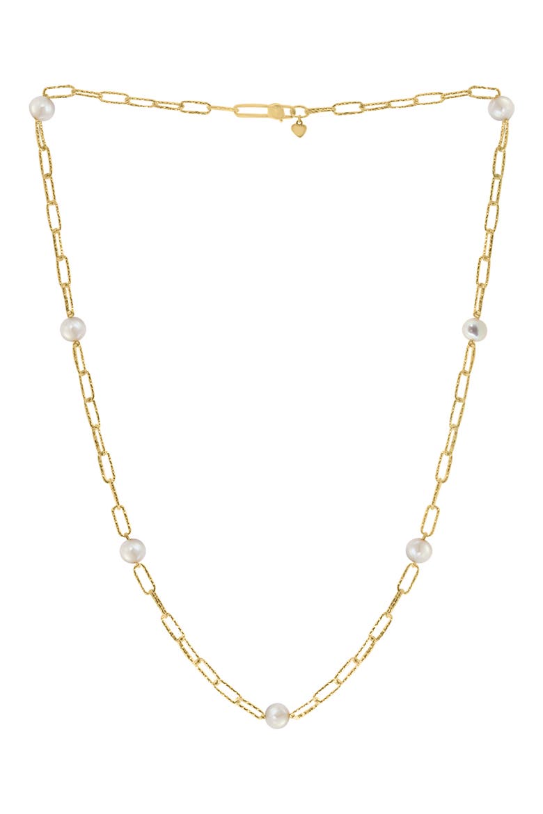 14K Gold Plated Sterling Silver Freshwater Pearl Station Chain Necklace, Main, color, WHITE
