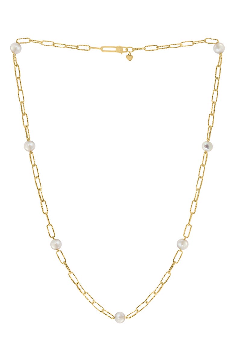 EFFY 14K Gold Plated Sterling Silver Freshwater Pearl Station Chain Necklace, Main, color, White