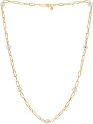 EFFY 14K Gold Plated Sterling Silver Freshwater Pearl Station Chain Necklace
