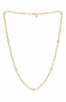 EFFY 14K Gold Plated Sterling Silver Freshwater Pearl Station Chain Necklace