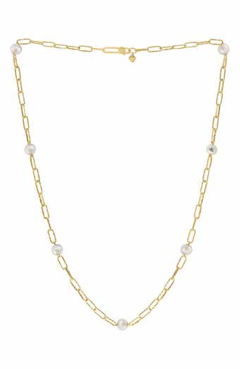 14K Gold Plated Sterling Silver Freshwater Pearl Station Chain Necklace