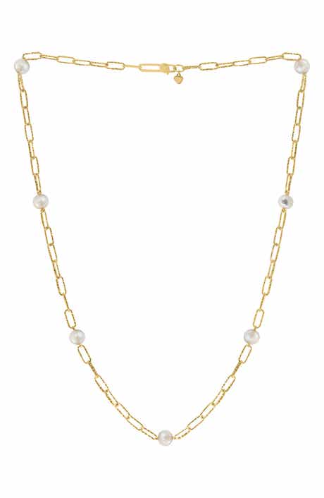 EFFY 14K Gold Plated Sterling Silver Freshwater Pearl Station Chain Necklace