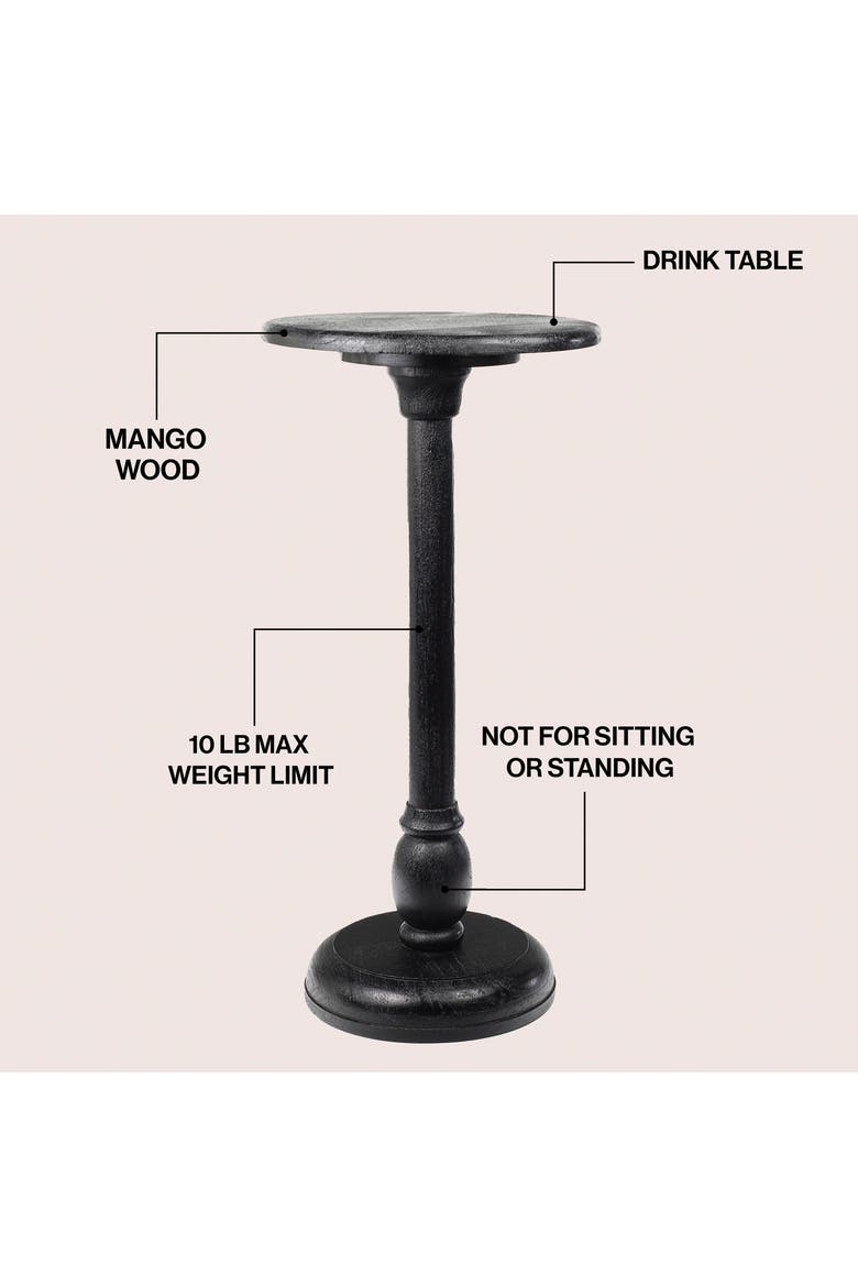 Leopold Traditional Solid Round Pedestal Drink Table, Turned Accent Martini Table for Living Room, Alternate, color, Black