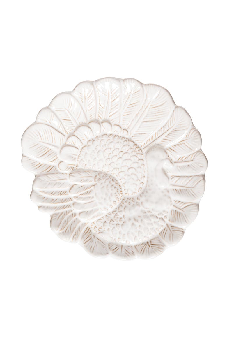 Thanksgiving White Turkey Stoneware Serving Platter Plate, Main, color, White