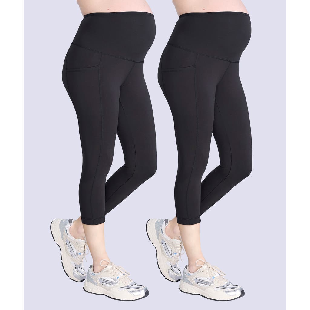Motherhood Maternity High Waist Over The Belly Active Pocket Crop Legging In Black