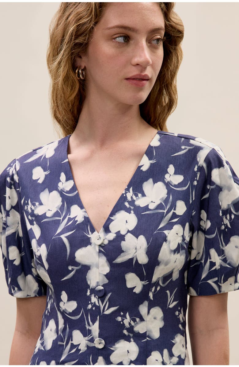 Rebecca Taylor Bea Linen Mini Dress, Alternate, color, Navy Combo