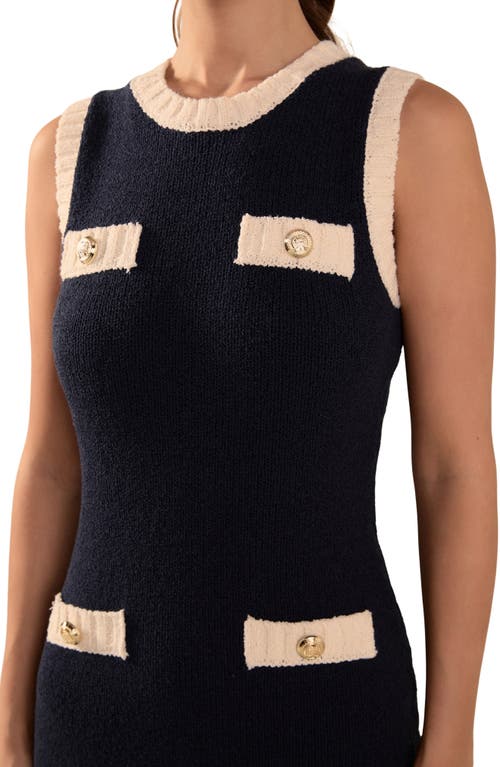 Shop Endless Rose Sleeveless Maxi Sweater Dress In Navy/cream