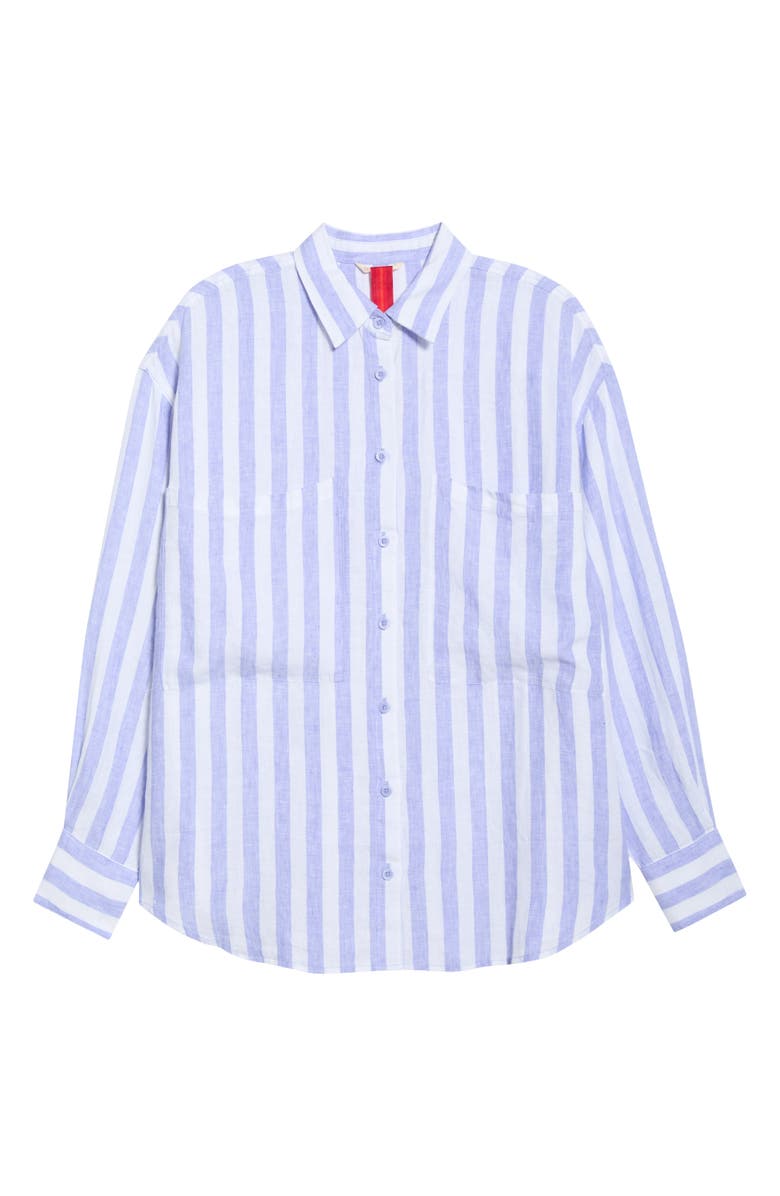 LEFT ON FRIDAY Getaway Stripe Linen Cover-Up Shirt, Alternate, color, Riptide / Coconut