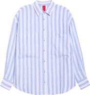 LEFT ON FRIDAY Getaway Stripe Linen Cover-Up Shirt