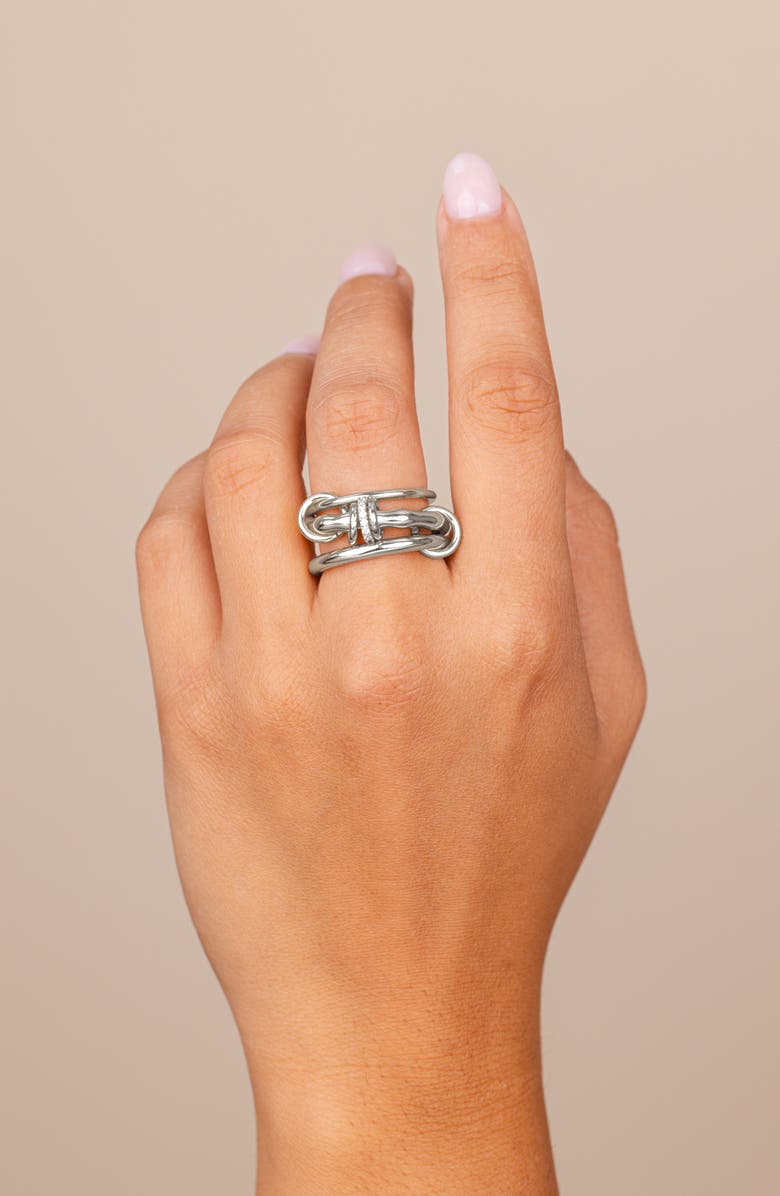 Sterling Forever Giovanna Cubic Zirconia Linked Ring, Alternate, color, Silver